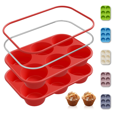 Socisen moldes silicona 6 tazas jumbo con marco reforzado para cupcakes