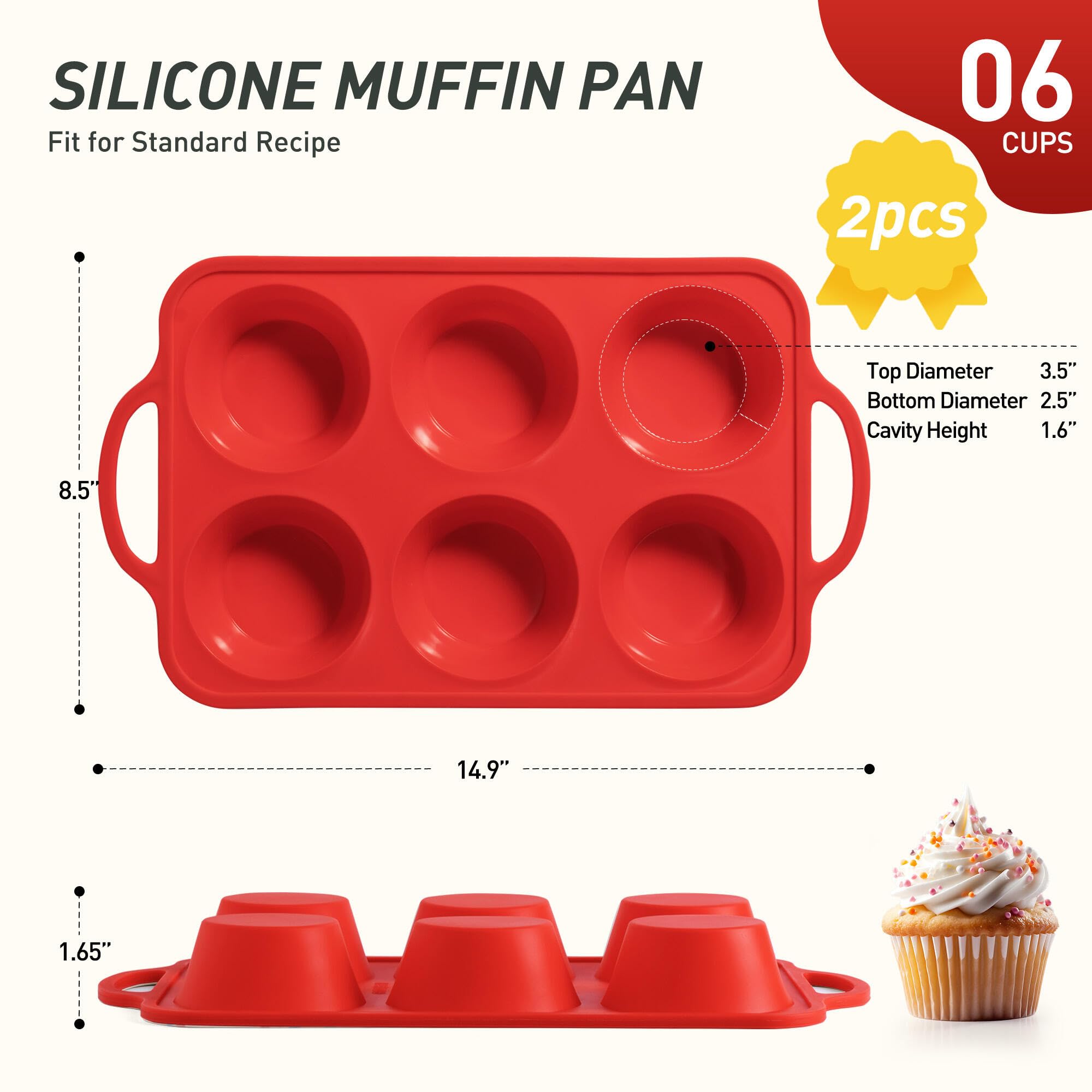 Socisen bandeja muffin silicona jumbo con 6 cavidades para batches completos