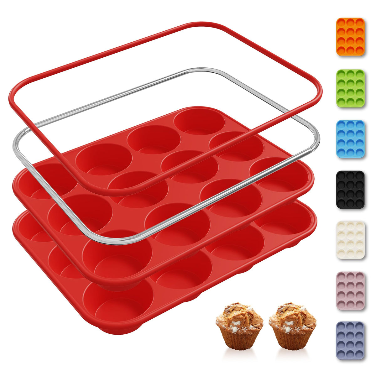 Socisen pan-muffins silicona 12 tazas: liberación fácil para cupcakes