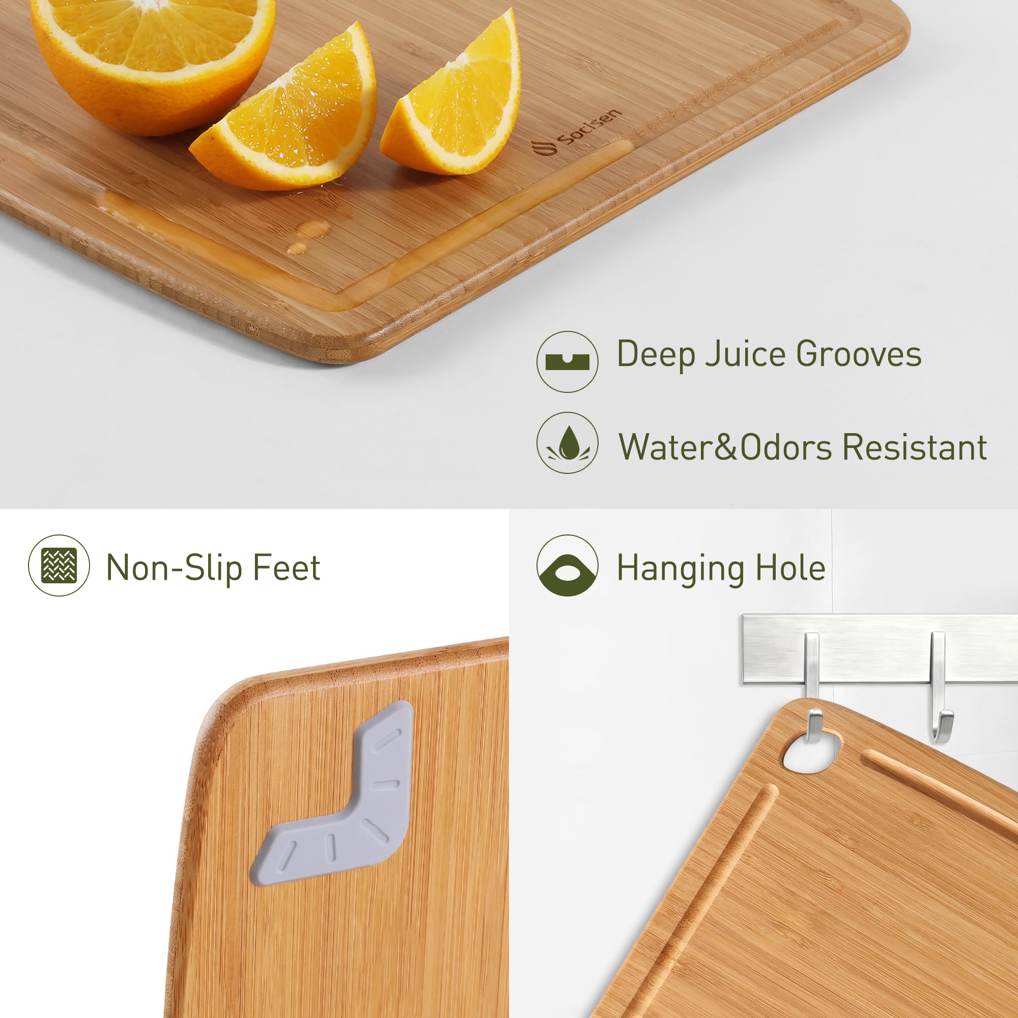 Socisen tabla para charcutería, frutas y verduras con superficie suave y estable.