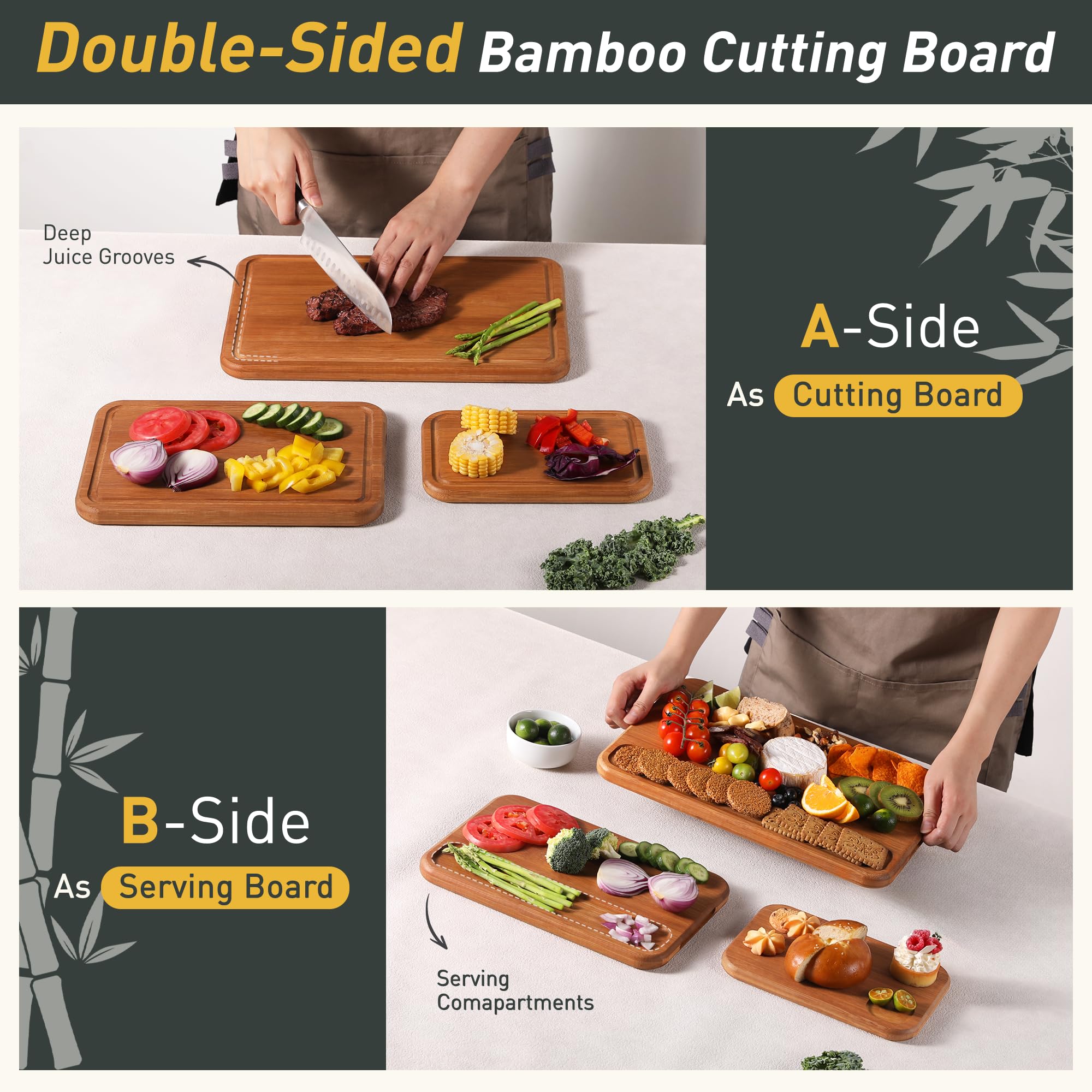Socisen tabla bambú 12x8, vista frontal, ideal para verduras y frutas.