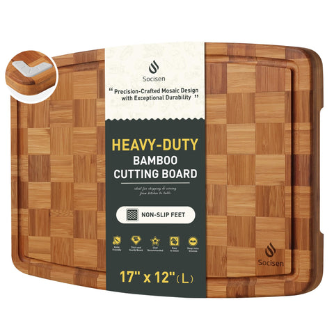 Socisen tabla de cortar bambú antideslizante para cocina, estable y segura