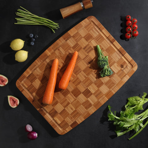 Socisen tabla de corte bambú extra grande, acabado con aceite apto para alimentos protege cuchillos.