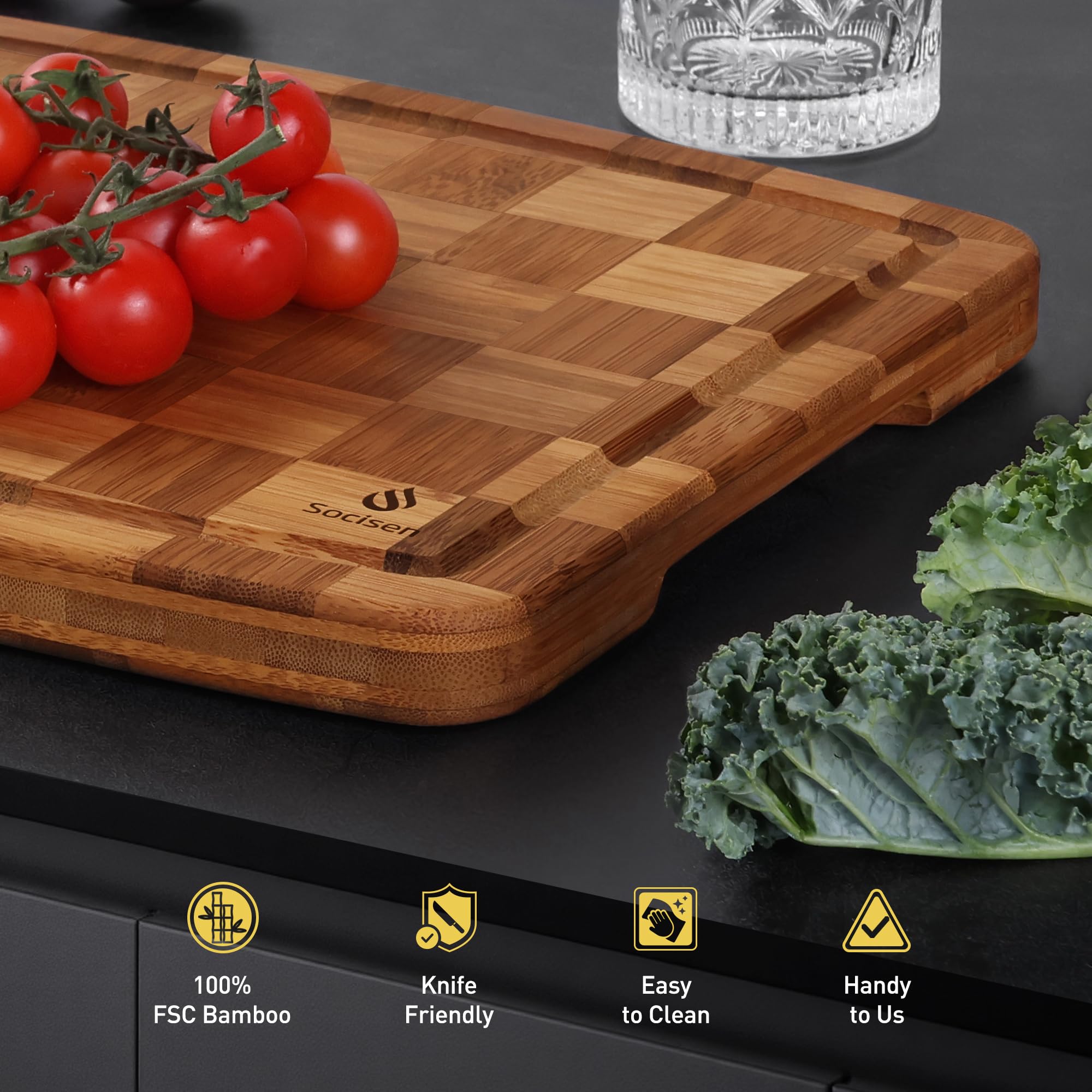 Socisen tabla de cortar bambú para servir charcutería con estilo
