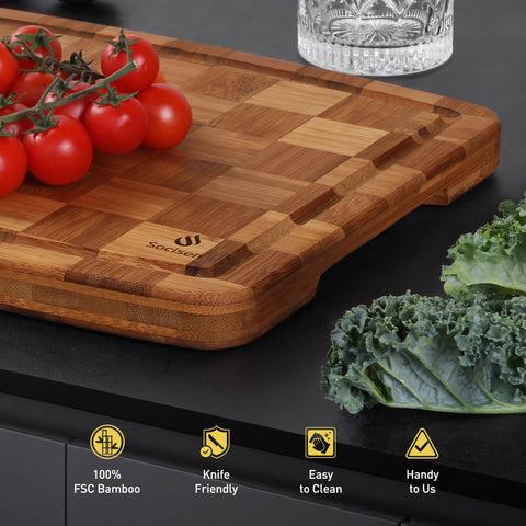 Socisen tabla de cortar bambú para servir charcutería con estilo