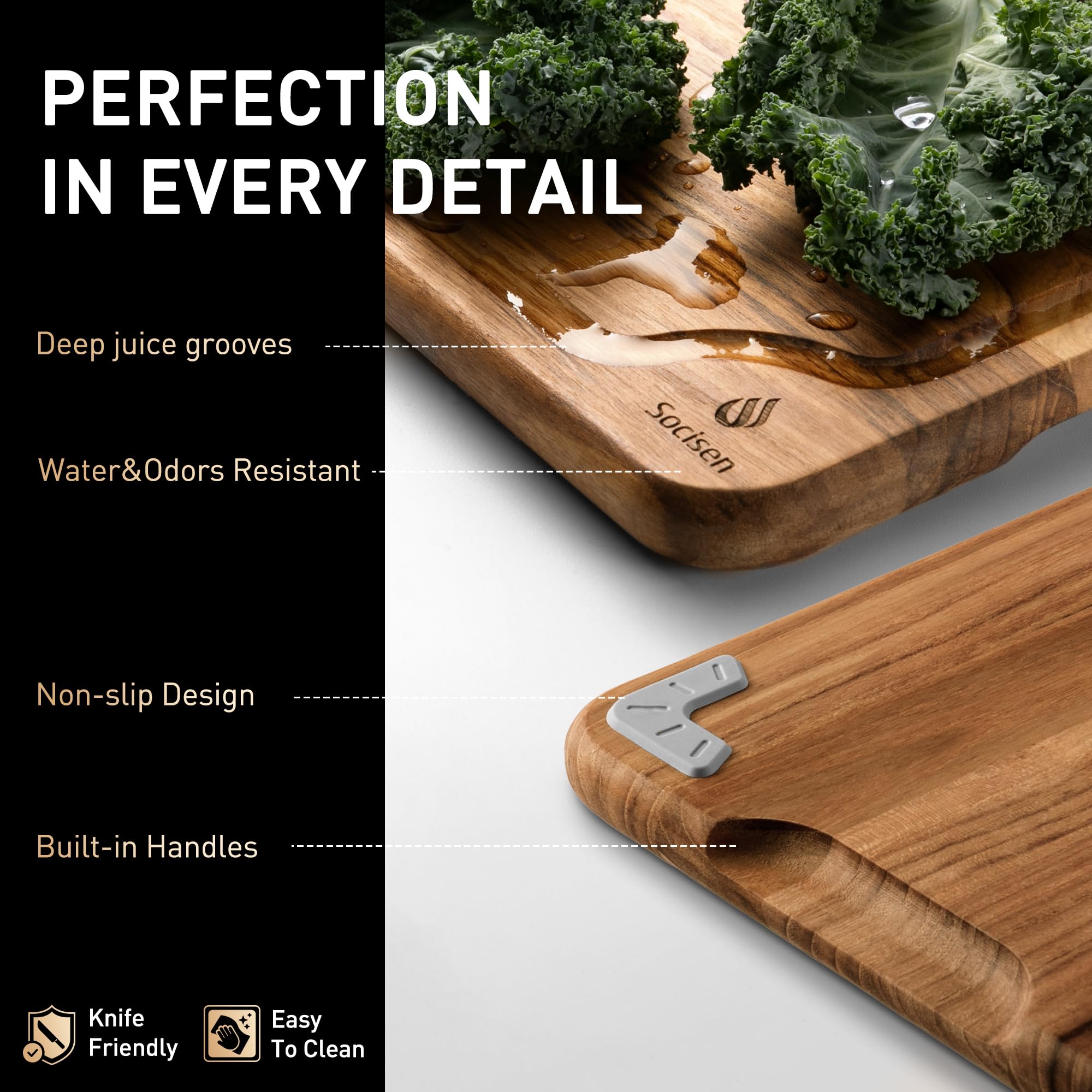 Socisen tabla de corte teca 17 pulgadas grano natural realza la cocina.