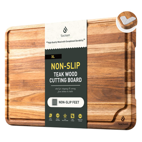 Socisen tabla de corte teca 17 pulgadas superficie lisa para cortes suaves.