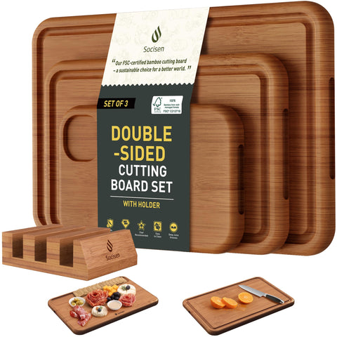 Socisen tablas de corte de bambú con soporte, orden y facilidad en la cocina.