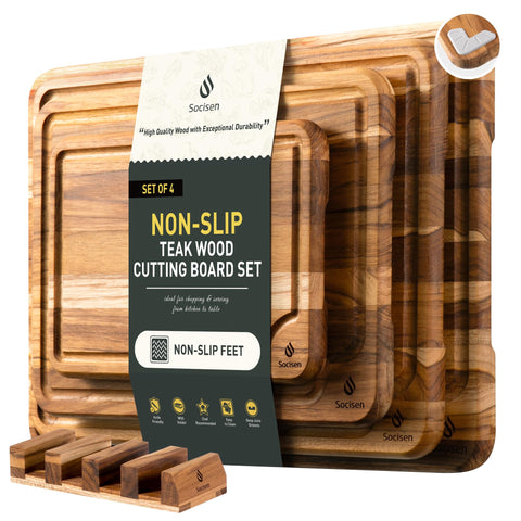 Socisen tablas teca 4pack antideslizante ofrece estabilidad al cortar