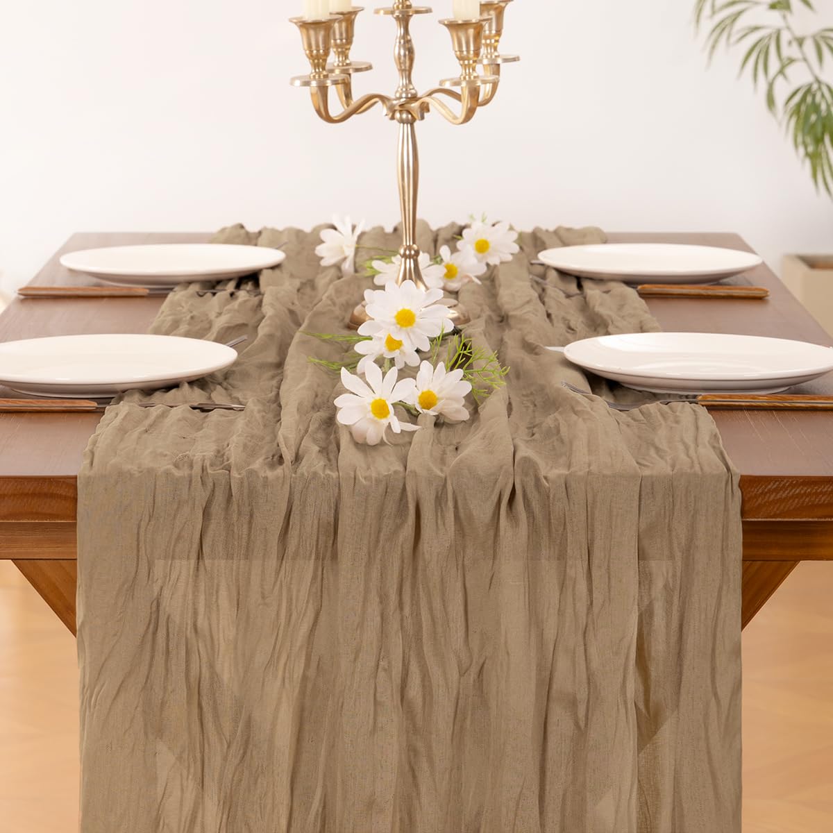 Socomi camino de mesa gasa marrón neutro para fiesta de bebé
