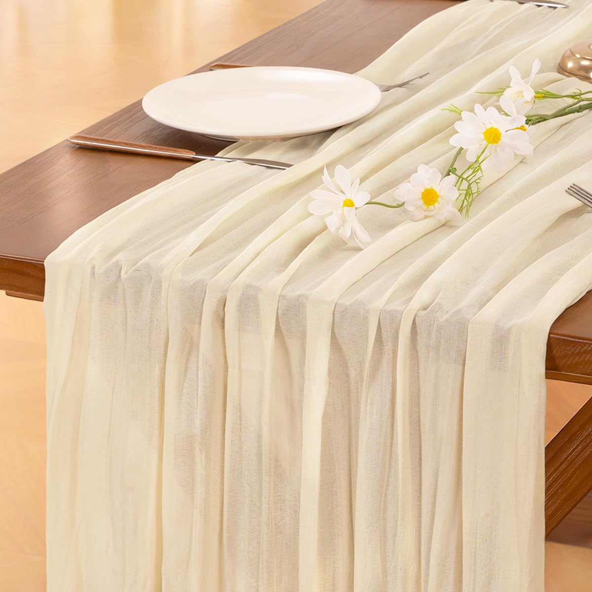 Socomi camino de mesa gasa de queso beige para bodas elegantes