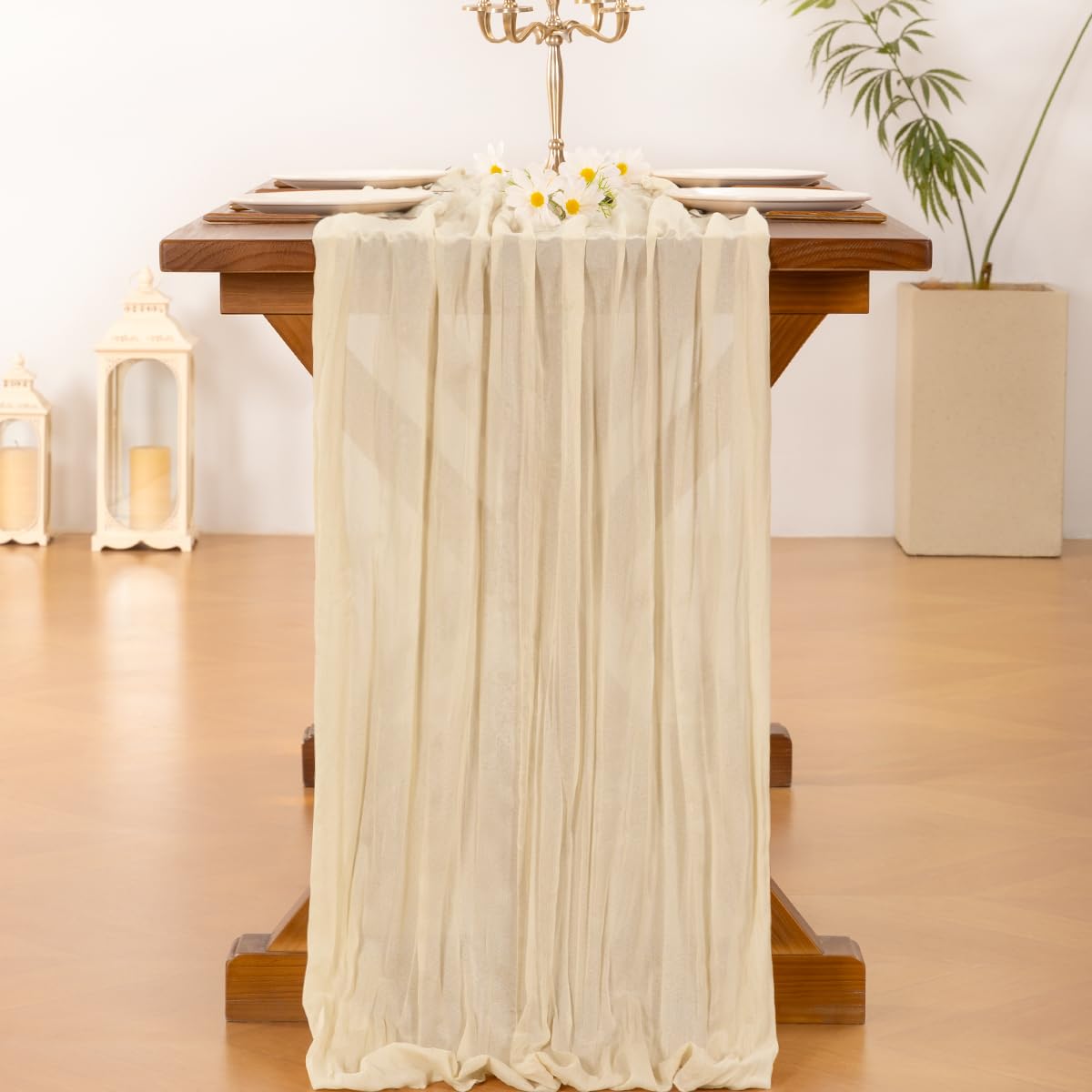 Socomi camino de mesa beige para eventos al aire libre