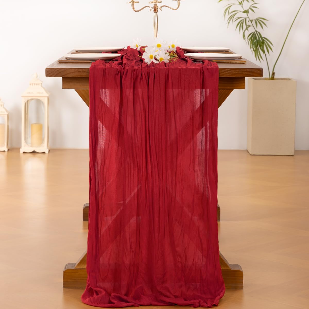 Socomi camino de mesa gasa rojo para fiestas