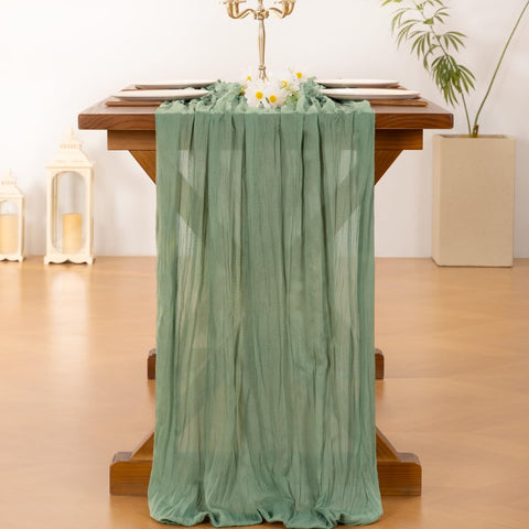 Socomi camino de mesa gasa verde salvia, crea efecto rústico en fiestas.
