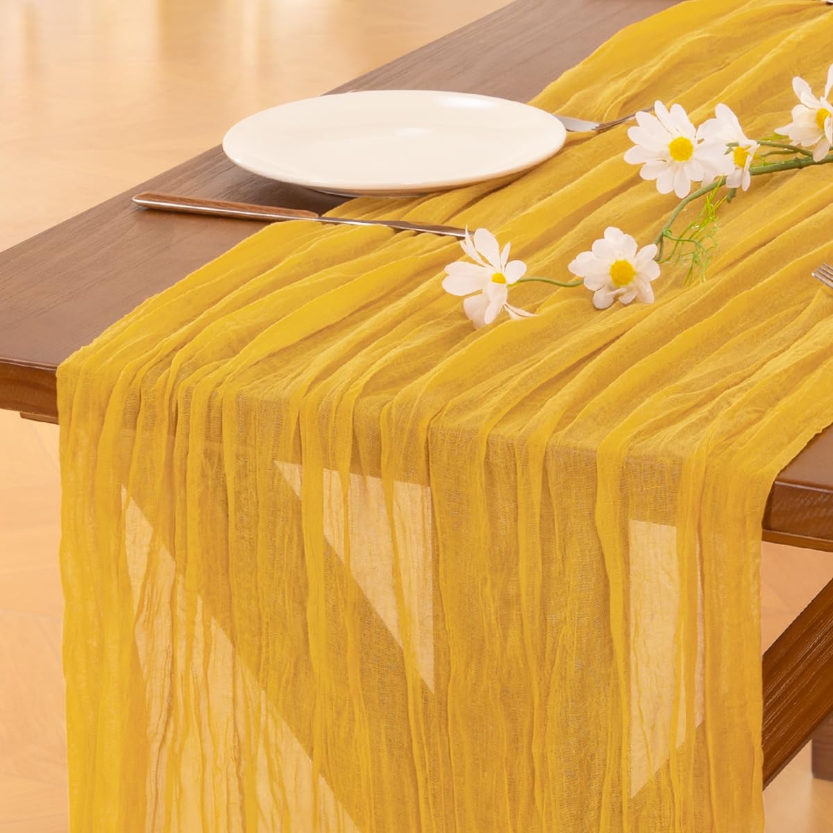 Socomi camino de mesa gasa dorada 120pulgadas, ideal para bodas y celebraciones