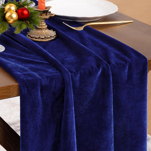 Socomi cinta de mesa terciopelo azul real, vista superior, elegante para cenas.
