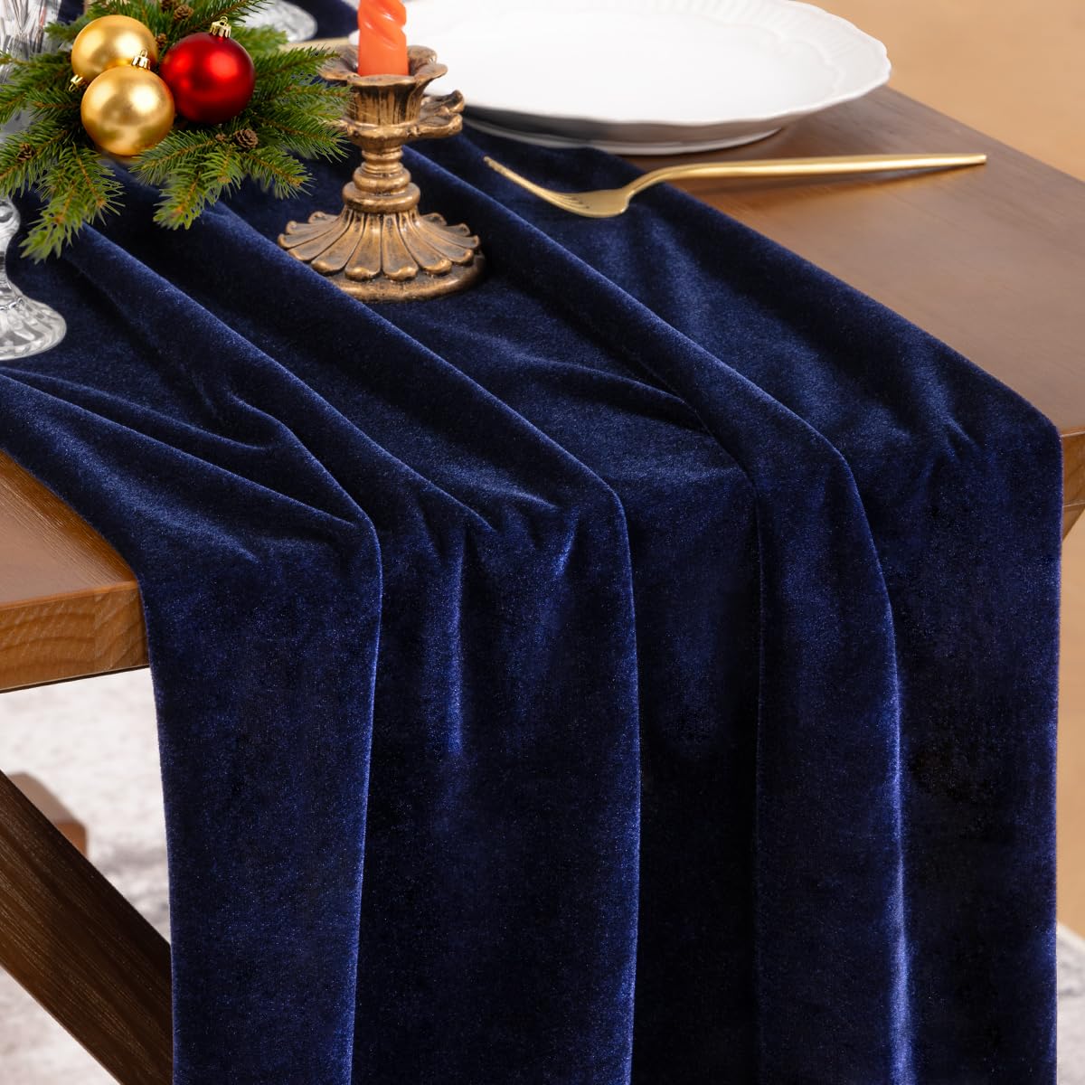 Socomi corredor de mesa de terciopelo azul marino aporta elegancia para cenas y eventos