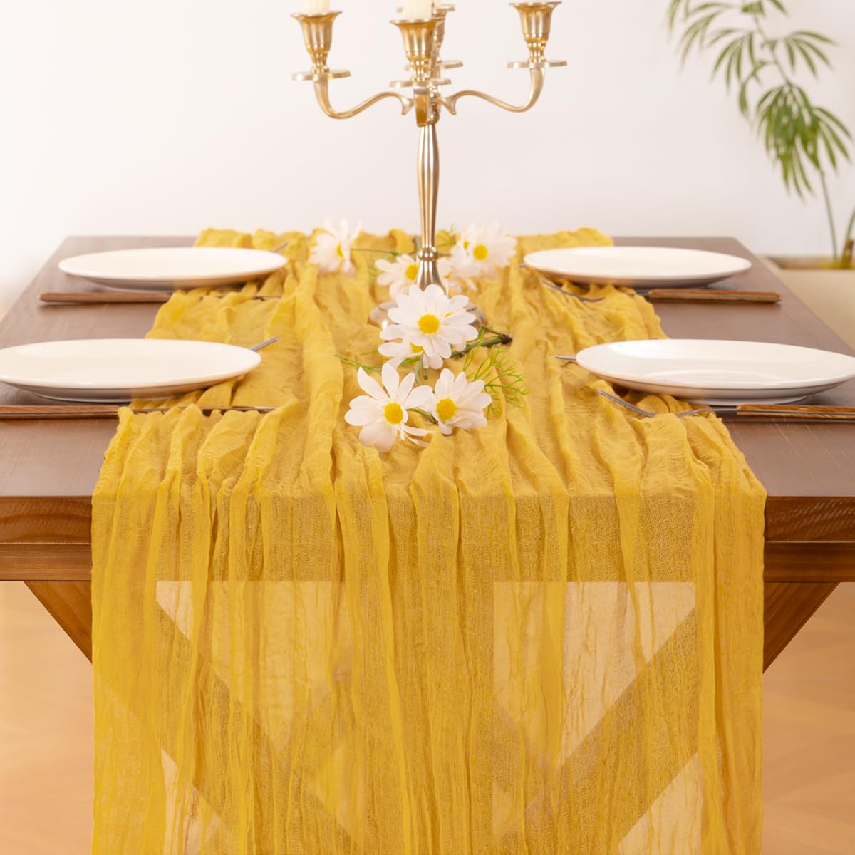 Socomi decoracion de hogar con camino de mesa gasa dorada