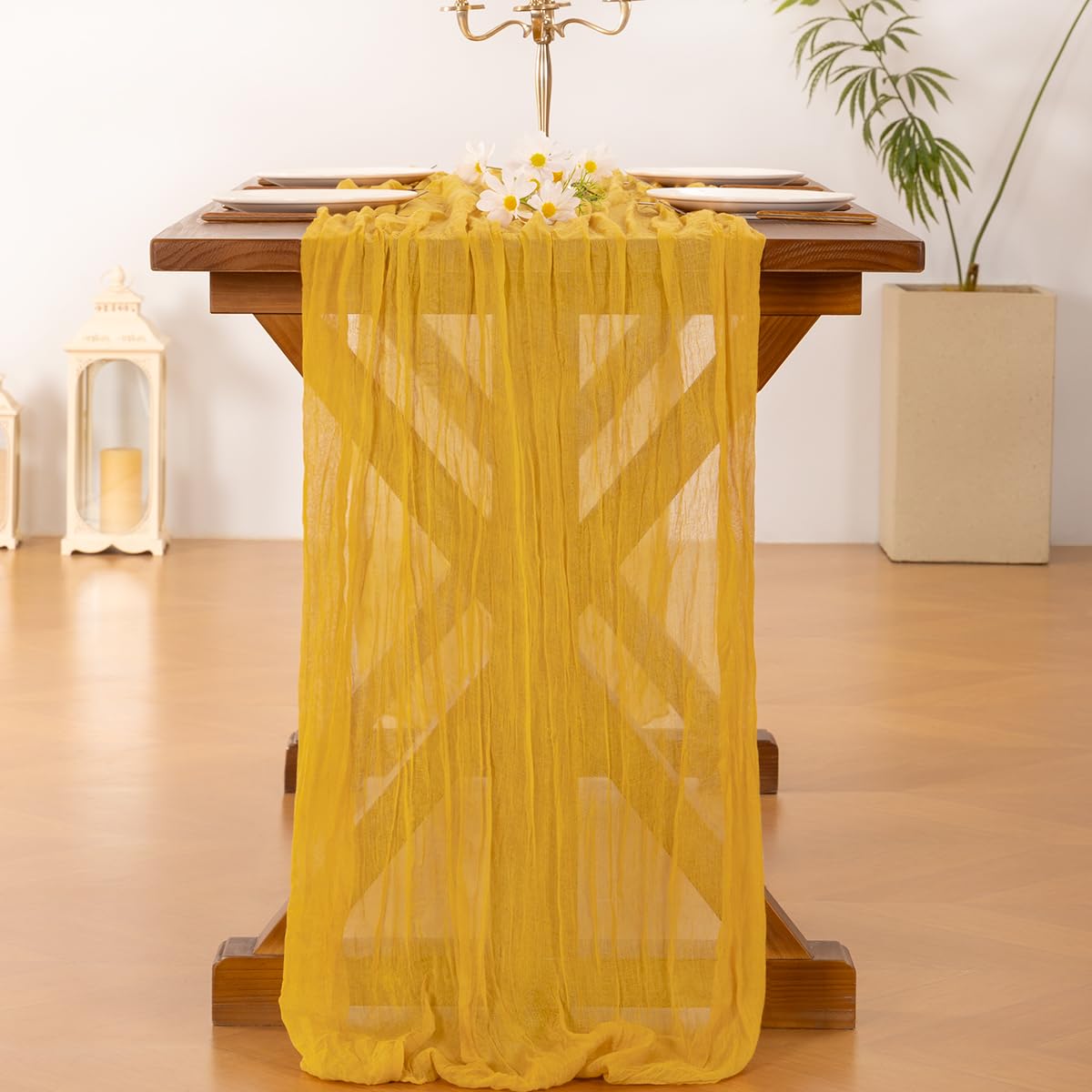 Socomi camino de mesa gasa dorada tejida natural, uso elegante
