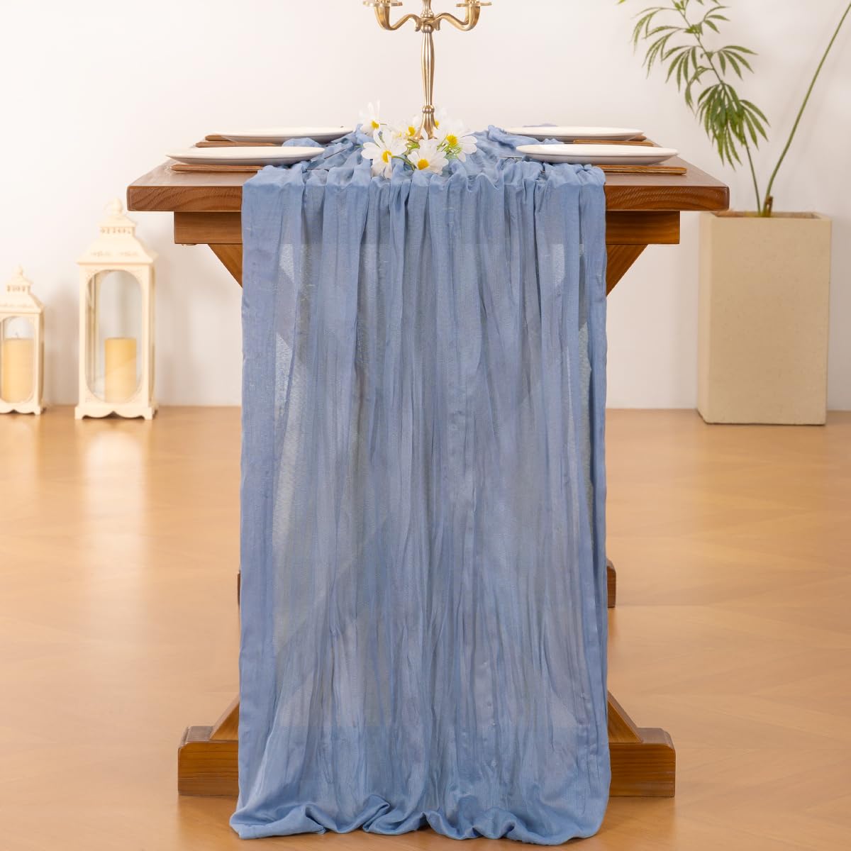 Socomi mantel de gasa azul para bodas románticas y ambiente bohemio.