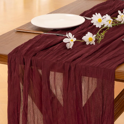 Socomi mantel gasa burdeos para mesas grandes, añade elegancia rústica