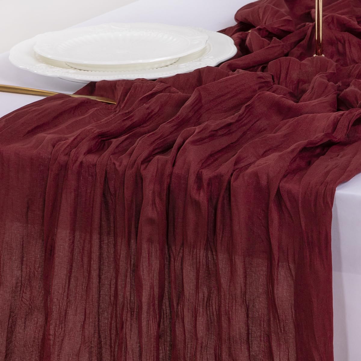 Socomi mantel gasa burdeos muestra textura suave