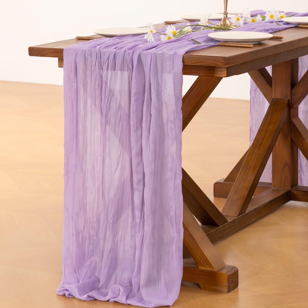 Socomi mantel gasa lavanda, uso para boda, añade textura suave a la ceremonia.