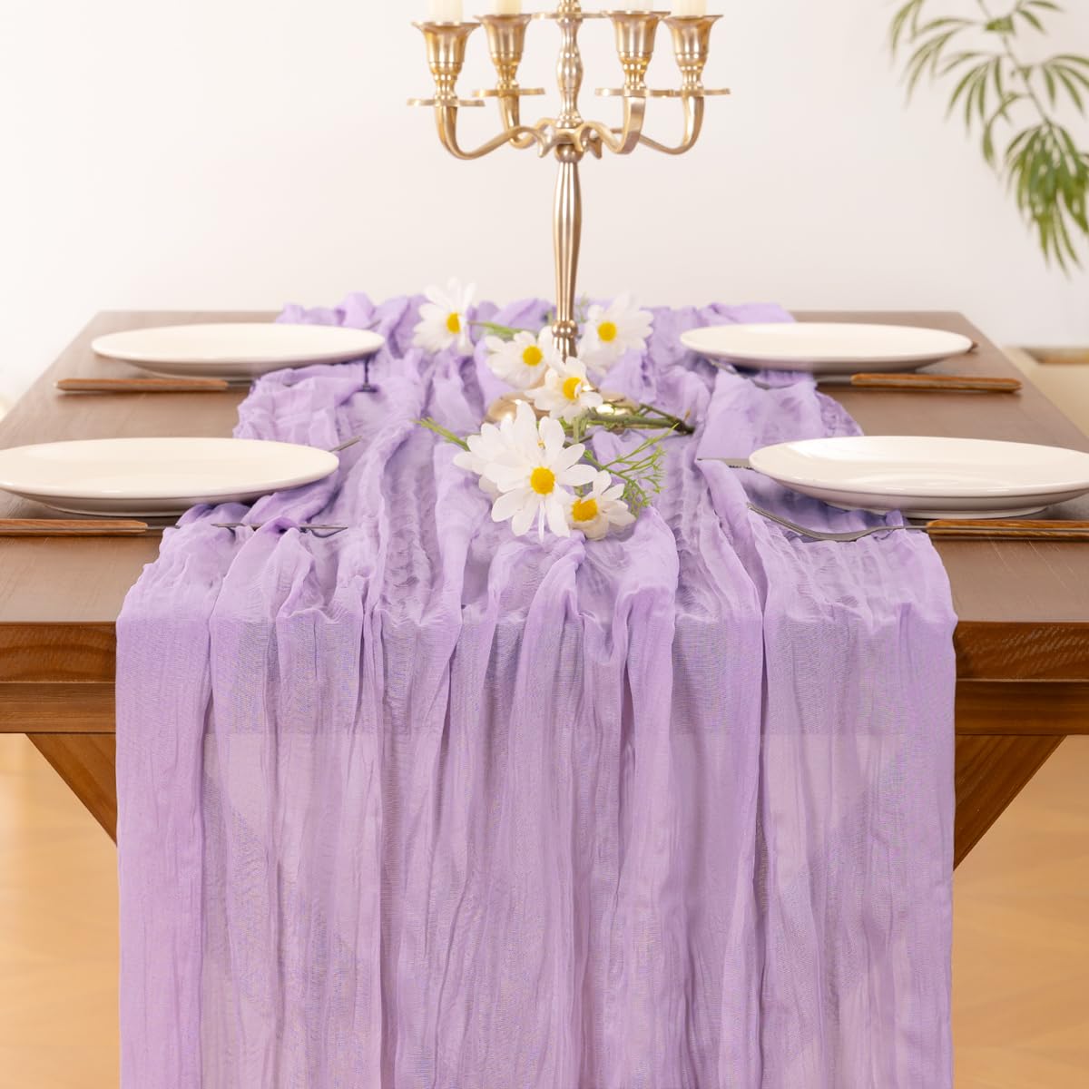 Socomi mantel gasa lavanda, uso para fiesta o hogar, crea un ambiente cálido.