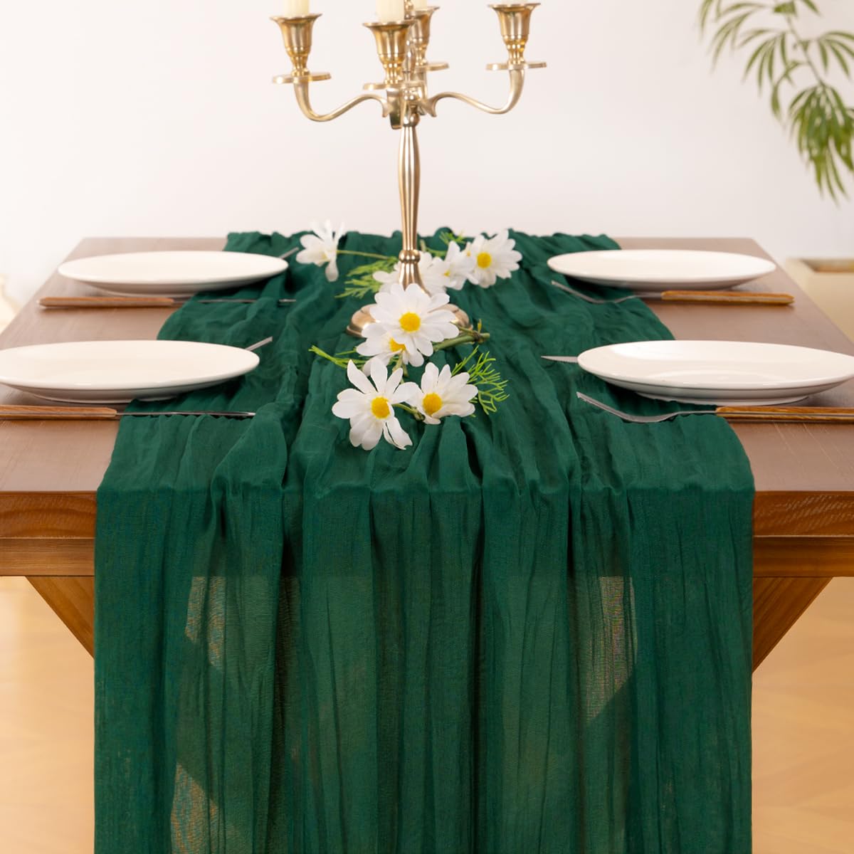 Socomi mantel gasa verde esmeralda, ideal para decoración del hogar y fiestas al aire libre.