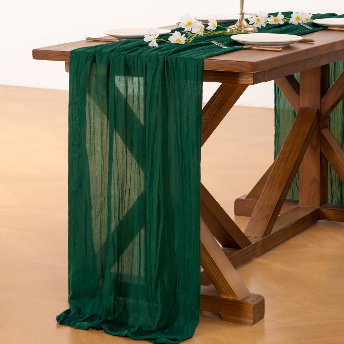 Socomi mantel gasa verde esmeralda, perfecto para bodas y celebraciones íntimas con estilo.