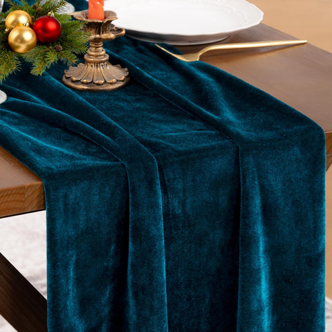 Socomi runner de terciopelo pavo real, 20x120, ideal para mesa elegante.