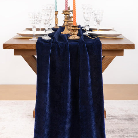 Socomi corredor de mesa en terciopelo azul marino tacto suave para banquetes