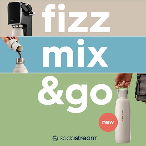Sodastream Fizz & Go Cool lateral, diseño ergonómico para consumo cómodo en movimiento.