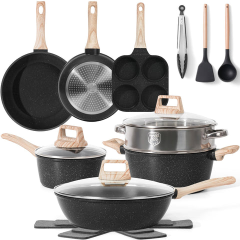 SODAY juego de ollas y sartenes de 17 piezas para cocina completa y versátil.