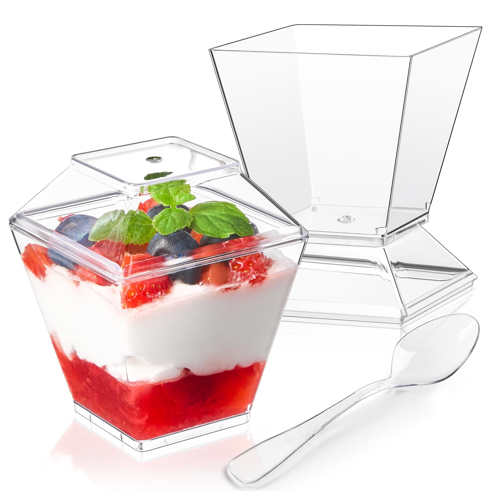 Soelomu copas postre 3-5 onzas con tapas transparentes, aptas para servir postres.