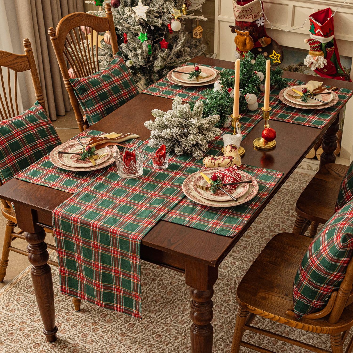 Softalker corredor de mesa verde a cuadros, perfecto para fiestas y cenas festivas