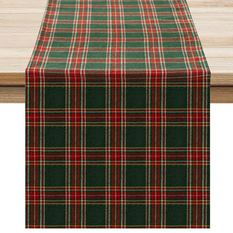 Softalker corredor de mesa Navidad verde con cuadros, ideal para cenas festivas.