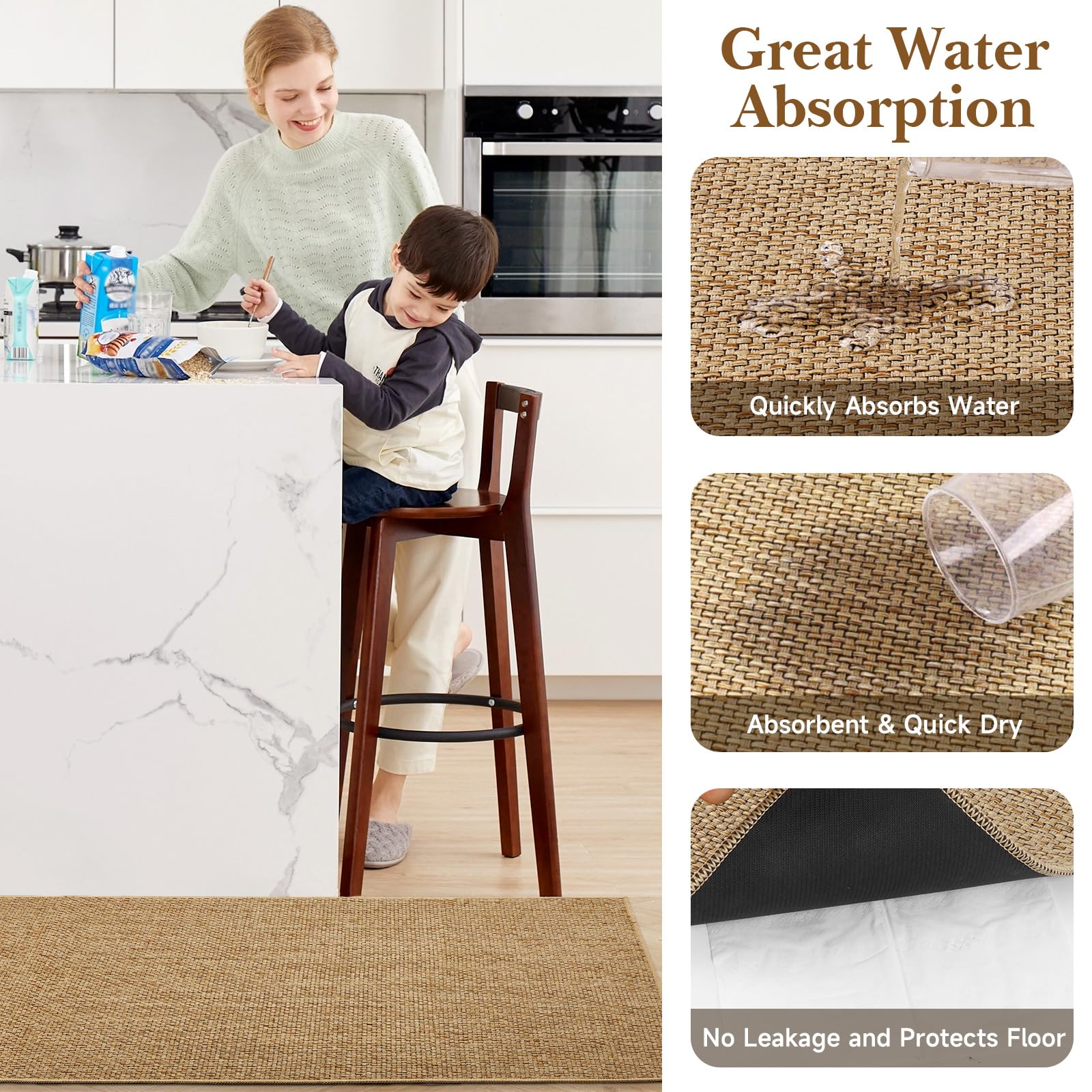 SofterCharm alfombra frontal de fregadero khaki absorbe salpicaduras y mantiene seco