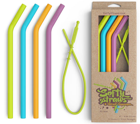 Softy Straws con diseño de 9 pulgadas y curva, diámetro amplio para batidos.