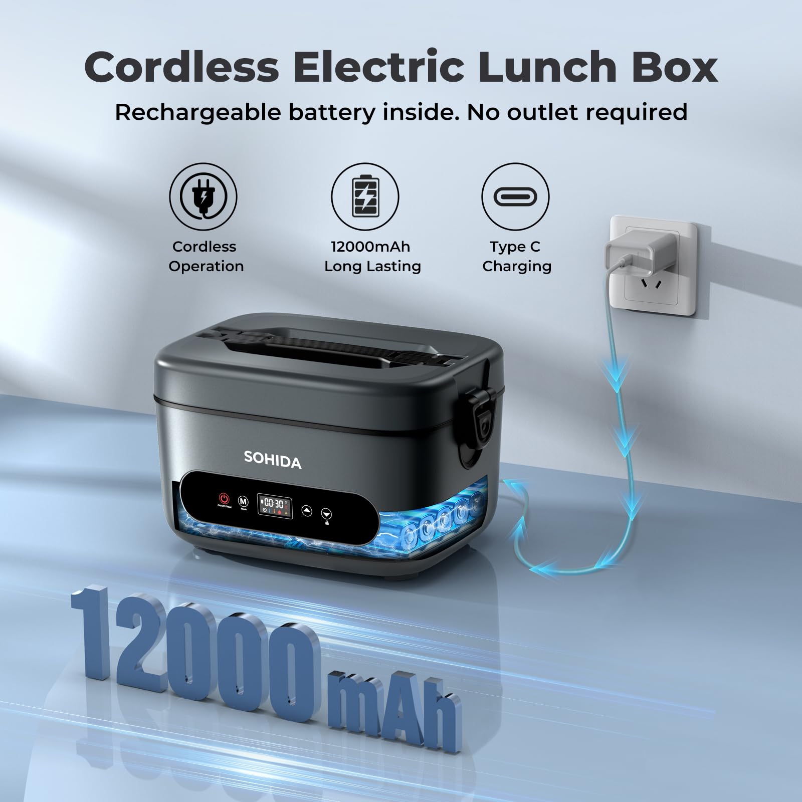 SOHIDA caja térmica con batería recargable para comidas calientes en movimiento.