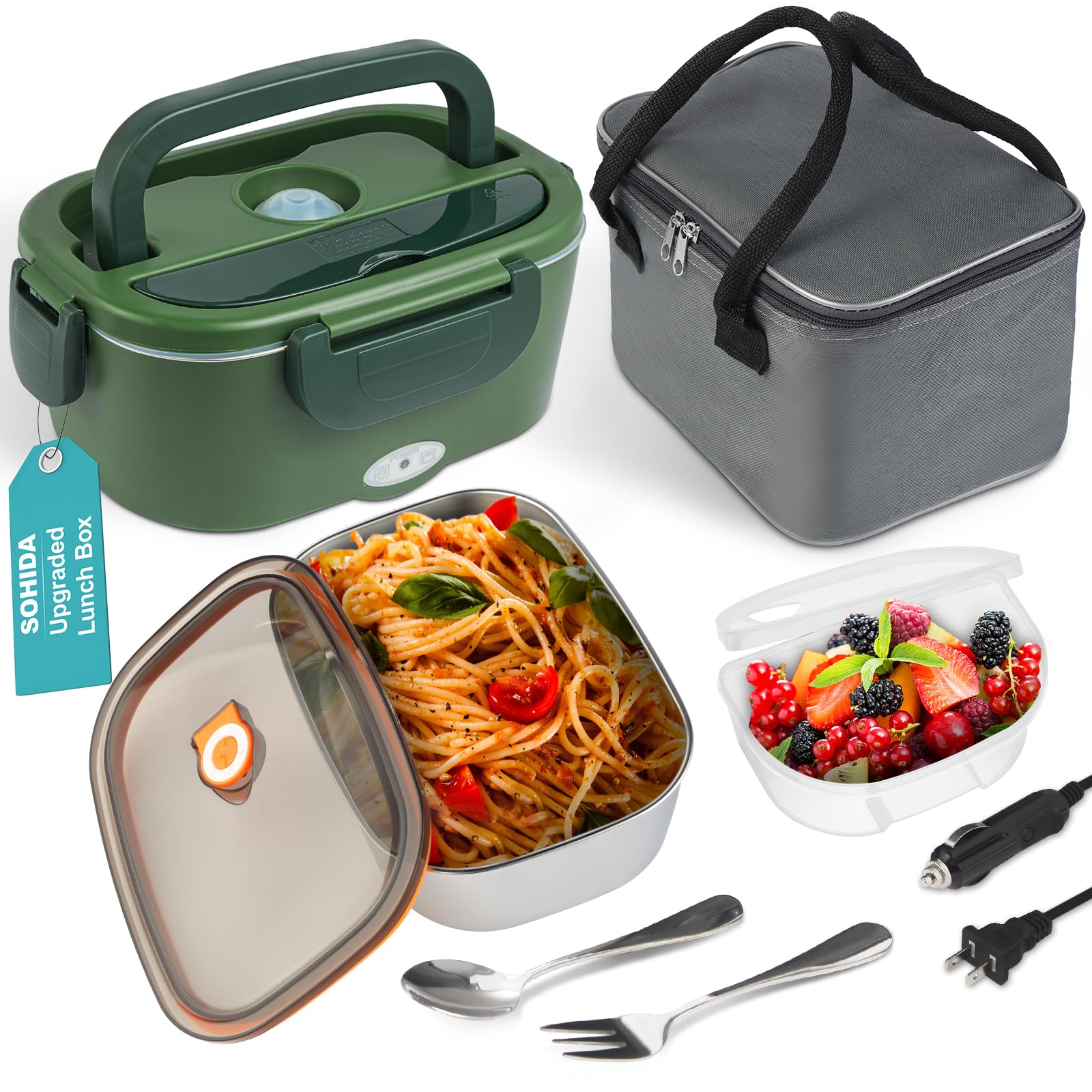 Lonchera SOHIDA 80W, interior de 1,5 L para comidas completas, lista para calentar.