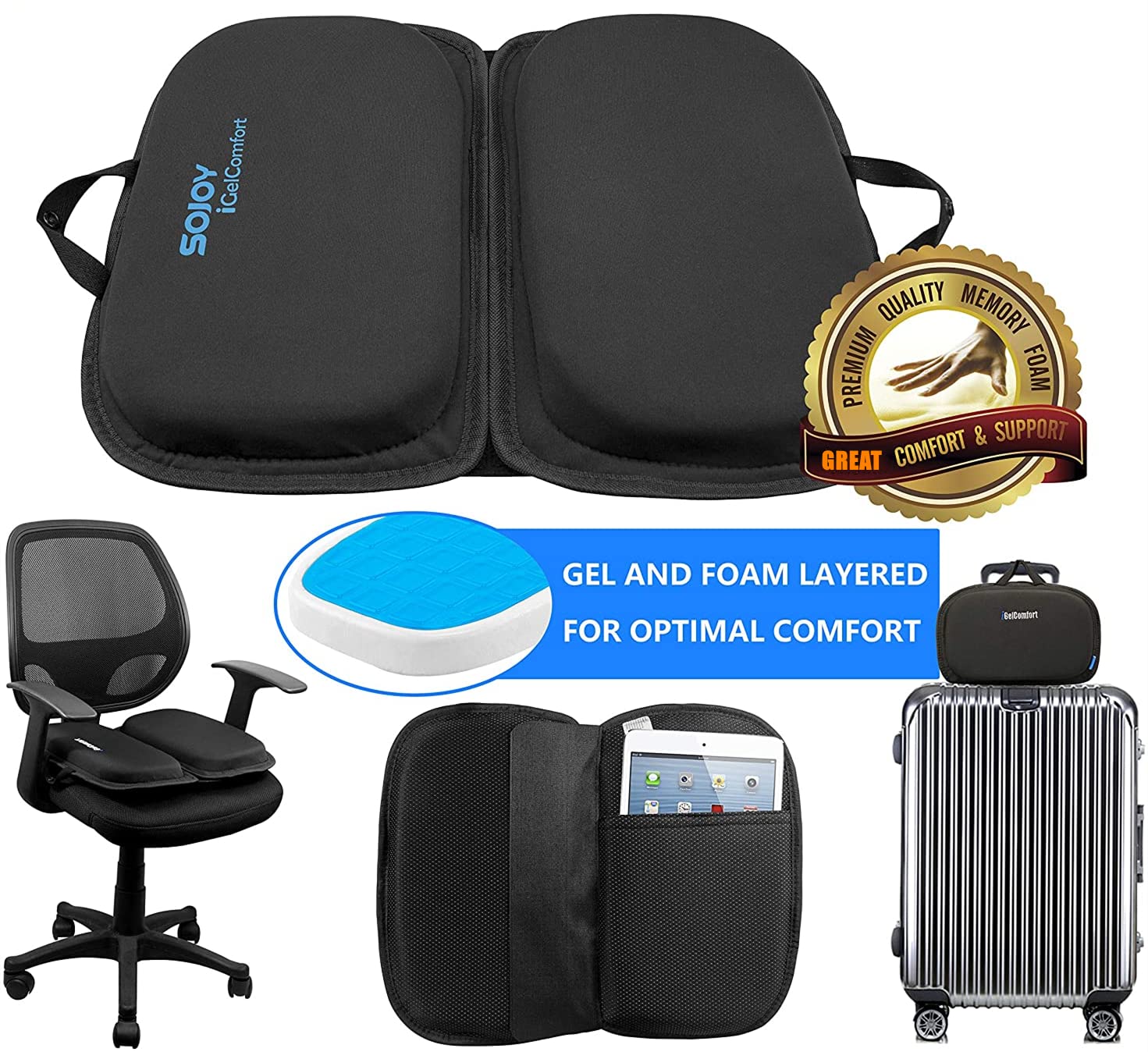 Sojoy iGelComfort: diseño portátil para casa y desplazamientos.