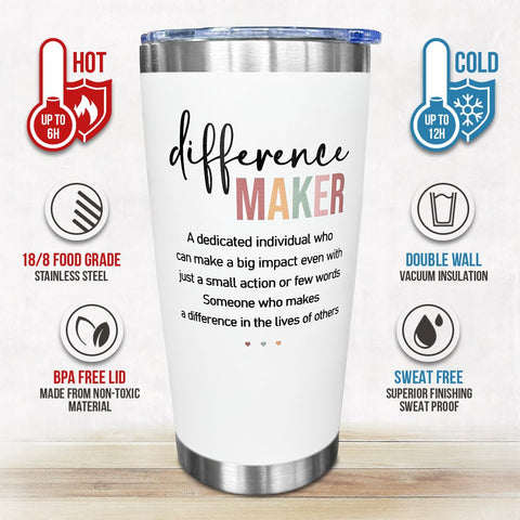 SOL VIBES Difference Maker Tumbler tapa sin BPA, segura para bebidas.