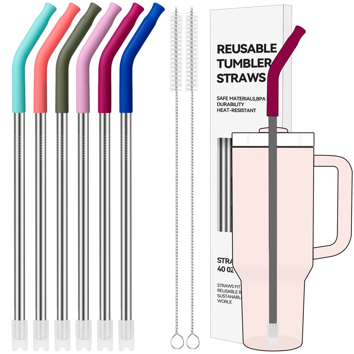 Pajillas Soledea rectas de acero para Stanley Quencher, durabilidad para bebidas frías o calientes.