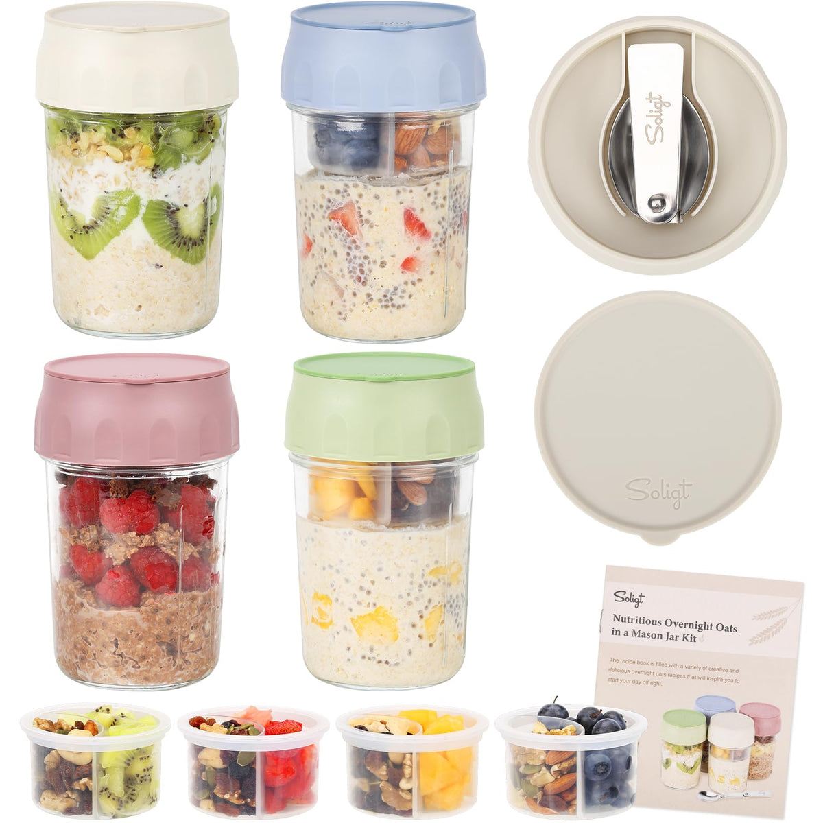 SOLIGT tarros de vidrio 16 oz para avena nocturna para llevar