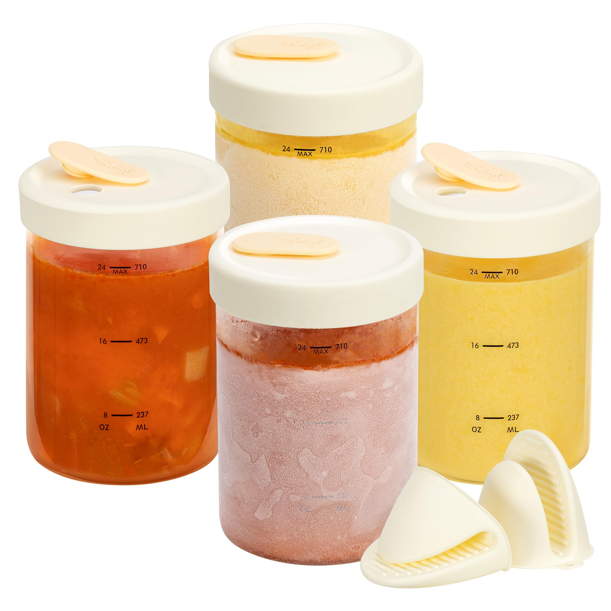 Soligt jarras de cristal 24oz para congelar y almacenar sopas