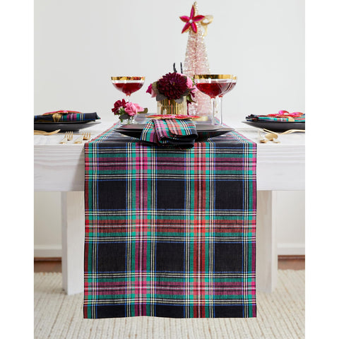 Solino Home camino de mesa de lino negro joya tartán para cenas elegantes