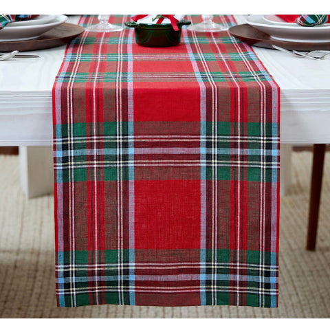 Solino Home Camino de mesa lino rojo, vista frontal, ideal para mesas de comedor.
