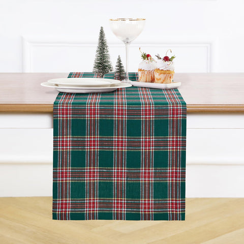 Solino Home mantel para mesa verde tartán 14x72, vista frontal elegante