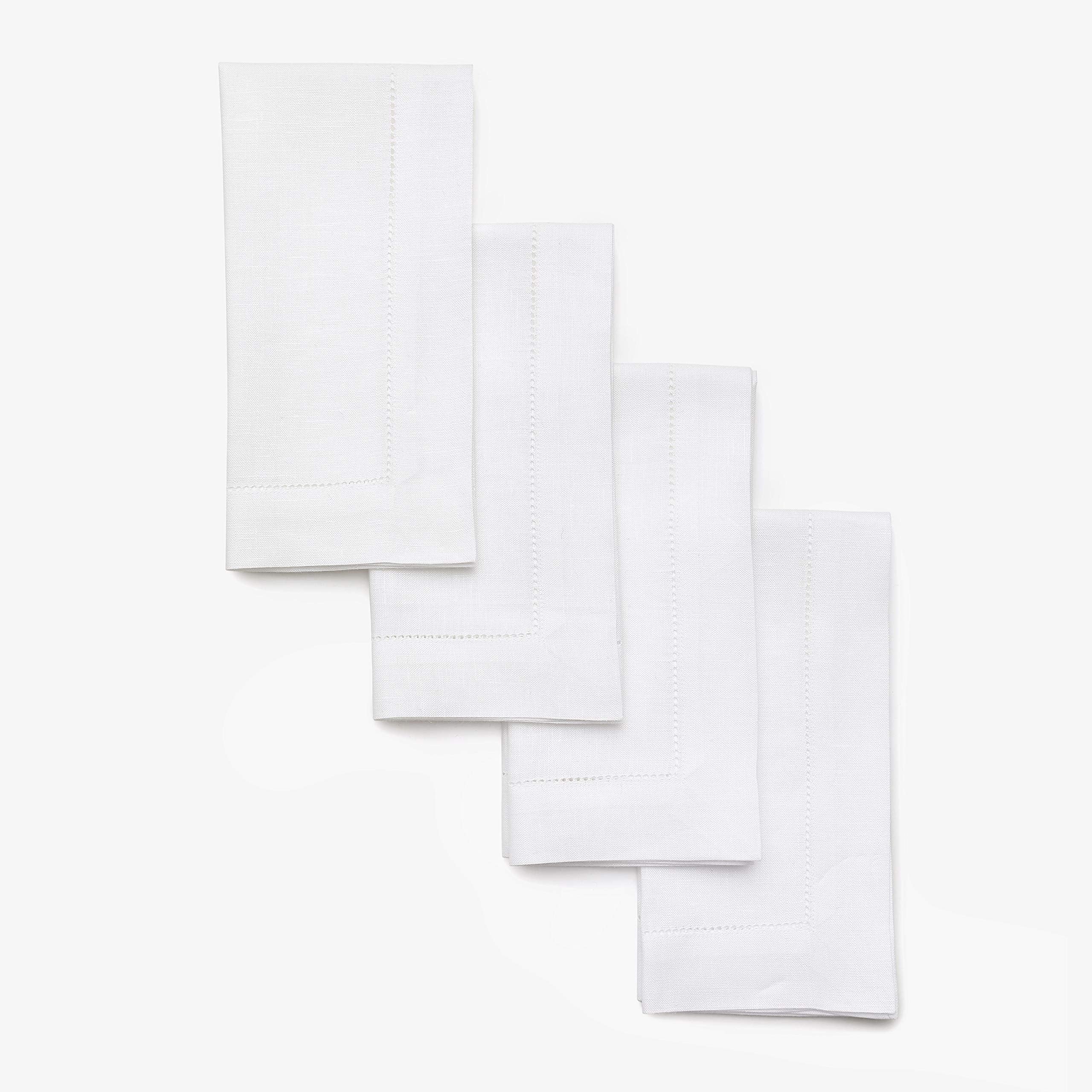 Solino Home servilletas de lino blanco con hemstitch, detalle de lujo para la mesa